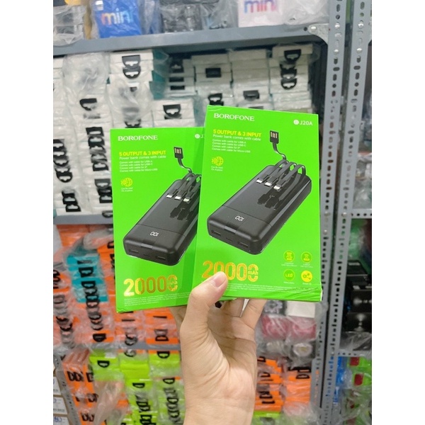 Sạc Dự Phòng Borofone BJ20A 20.000mAh - Tích Hợp 3 Cáp Sạc Và Có Đèn Led Hiển Thị Phần Trăm Pin