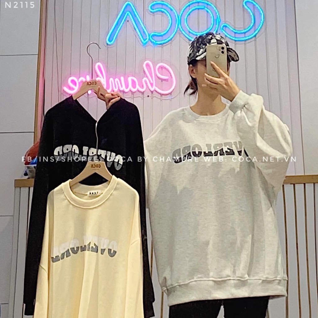 Áo Nỉ Overload Form Rộng PEONYB Nữ [FREESHIP]  Sweater tay bồng in chữ đẹp màu ĐEN | XÁM | BE cá tính Ulzzang