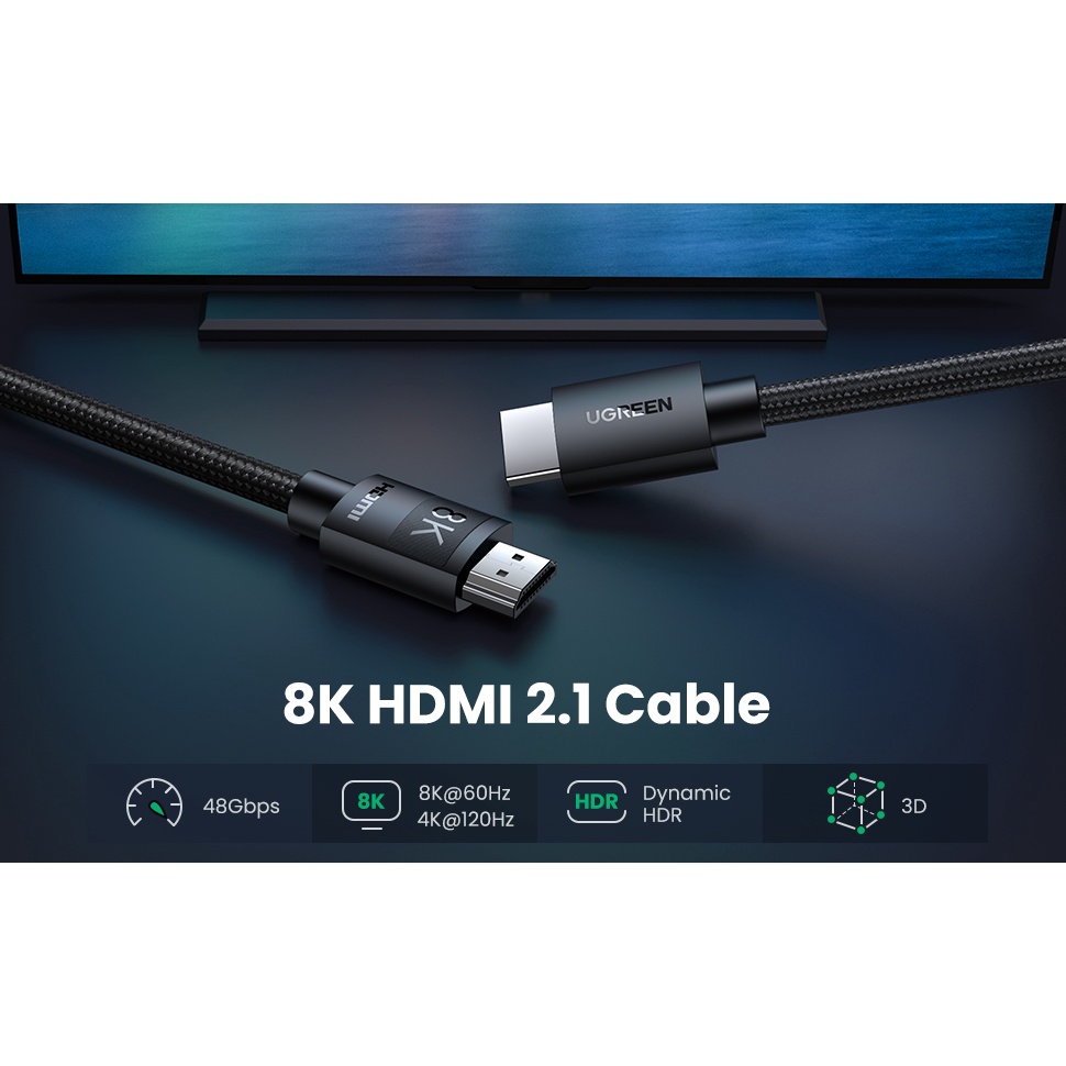 Cáp HDMI 0.5M Ugreen 40493 HD150 ( HDMI 2.1 4K@120Hz x 8K@60Hz eARC HDR 48Gbps) Chính Hãng