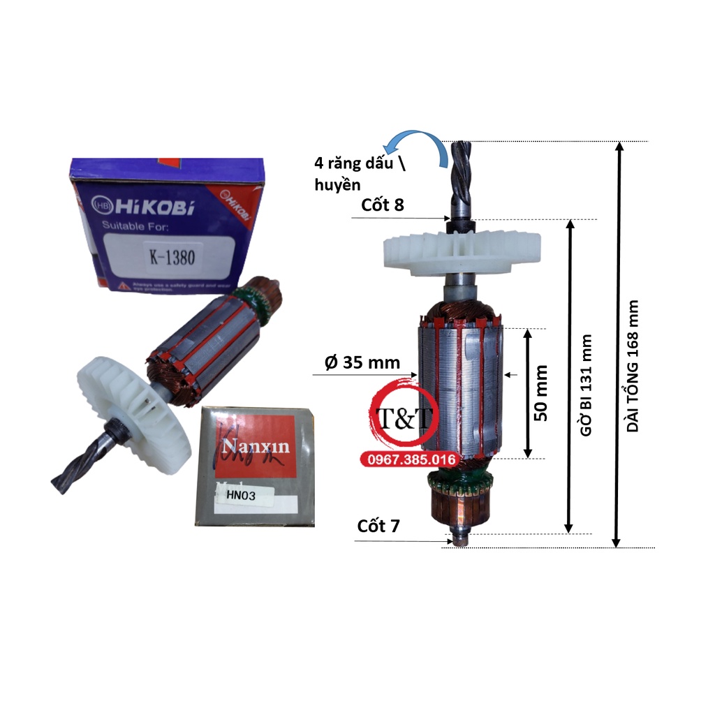 ROTOR RÔ TO MÁY KHOAN KENYO 6018 HN03  RUỘT KHOAN 13 LY KENYO DÀI 168 THÂN 35  6018