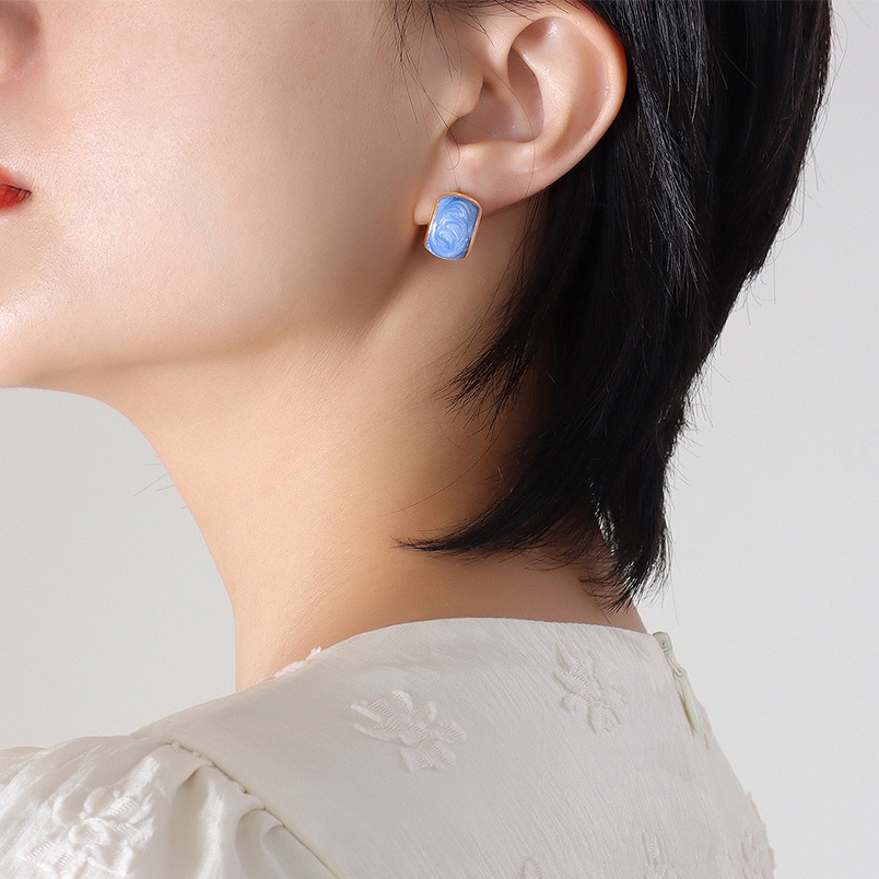 Bông Tai Thời Trang Kiểu Pháp Nhiều Màu Sắc Bằng Đồng Tráng Men