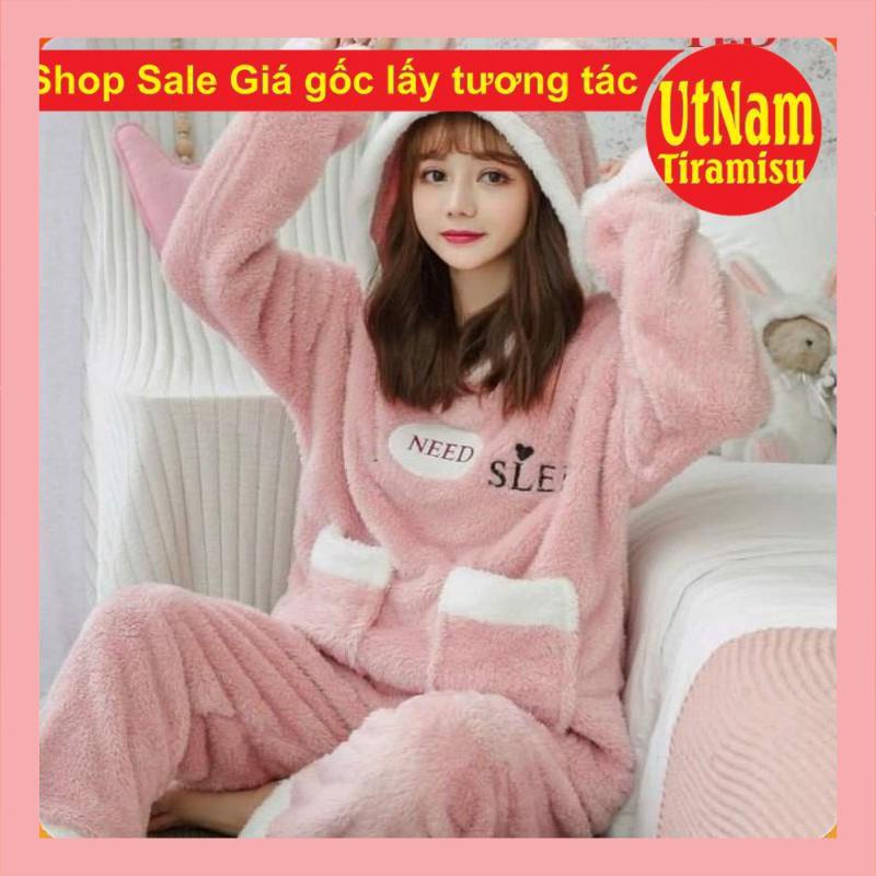 Bộ lông Gấu thêu need sleep có ảnh thật sp🌸Đồ nữ ngủ mùa đông Ullzang phong cách Hàn Quốc