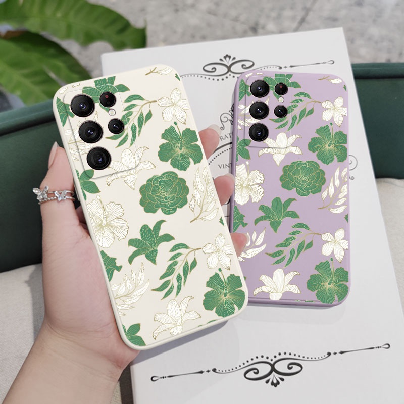 Bao Da Điện Thoại Họa Tiết Hoa Tự Nhiên Cho samsung galaxy s23 s22 fe ultra plus Ốp