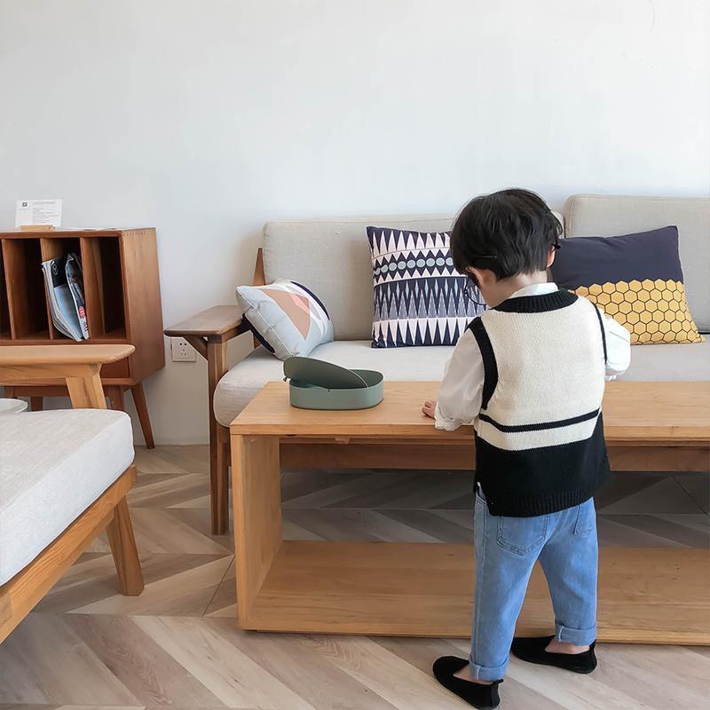 Áo gile len cho bé cổ V phối màu chất len mềm mịn
