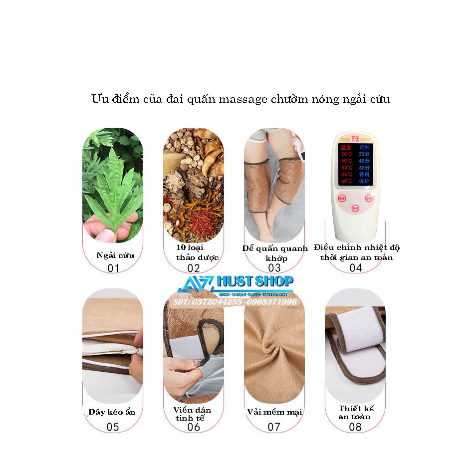 Đai massage, quấn chườm nóng từ ngải cứu - Chữa đau xương khớp, nhức mỏi vai gáy, Thoát vị đĩa đêm