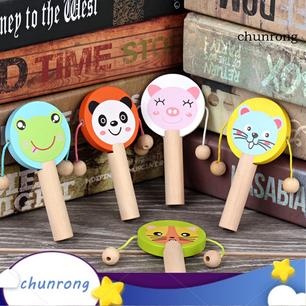 Cr Đồ Chơi Trống Lắc Cầm Tay Hình Động Vật Hoạt Hình Bằng Gỗ Cho Trẻ Em