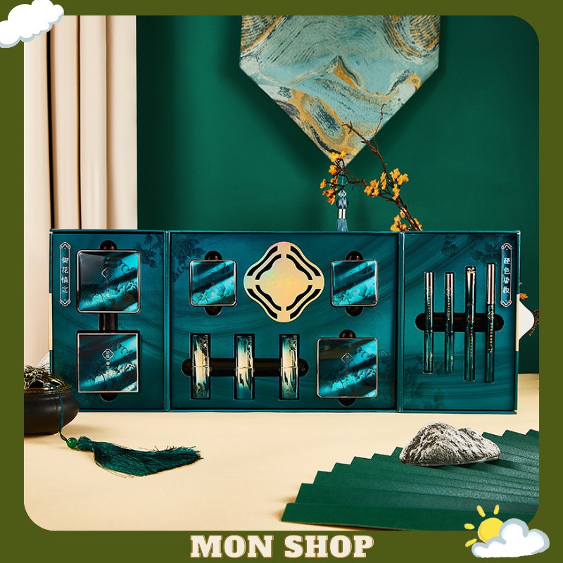 Set 12 món họa tiết hoa sen xanh - Hàng chuẩn nội địa Trung - ST 27