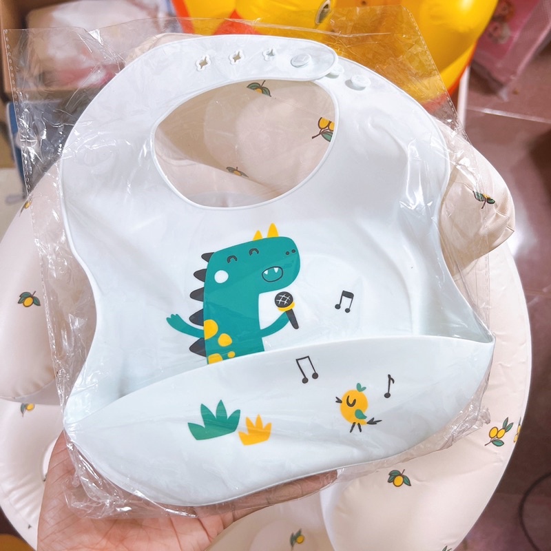 Yếm silicon ăn dặm có máng hứng phong cách Hàn Quốc,yếm silicone cho bé ăn dặm