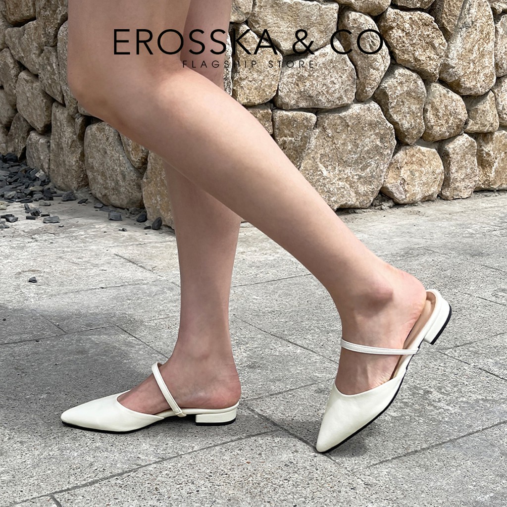[Mã WABRTL3 -10% đơn 250K]Erosska - Giày nữ đế xẹp mũi nhọn thời trang màu kem - EL019