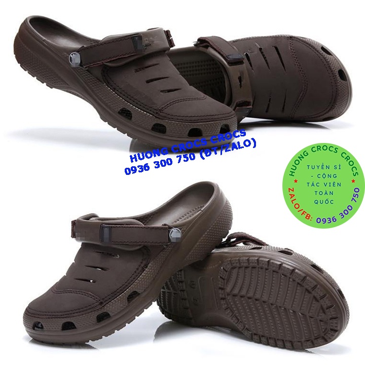 DÉP SỤC CROCS YUKON SPORT CLOG CHO NAM MÀU NÂU, chuẩn xịn, full box