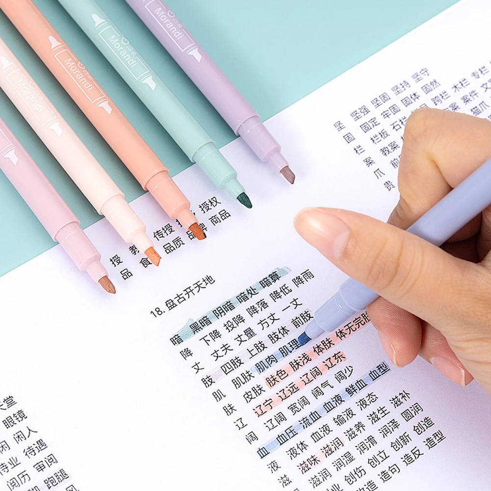 [Mới] Set 6 Bút Đánh Dấu Morandi Hai Đầu Phong Cách Ins Dành Cho Học Sinh / Văn Phòng