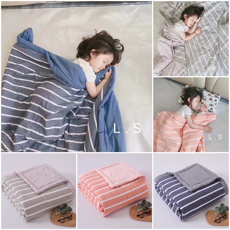 Chăn Hè Thu Cotton Kẻ Sọc Muji Hàng Xuất Nhật, Mềm Mịn Siêu Thấm Hút Mồ Hôi Kích Thước 1m5 x 2m Siêu Chất Lượng