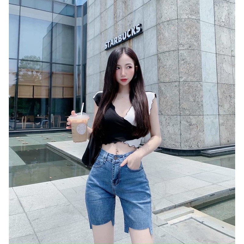 Áo thun vạt chéo phối hai màu cá tính