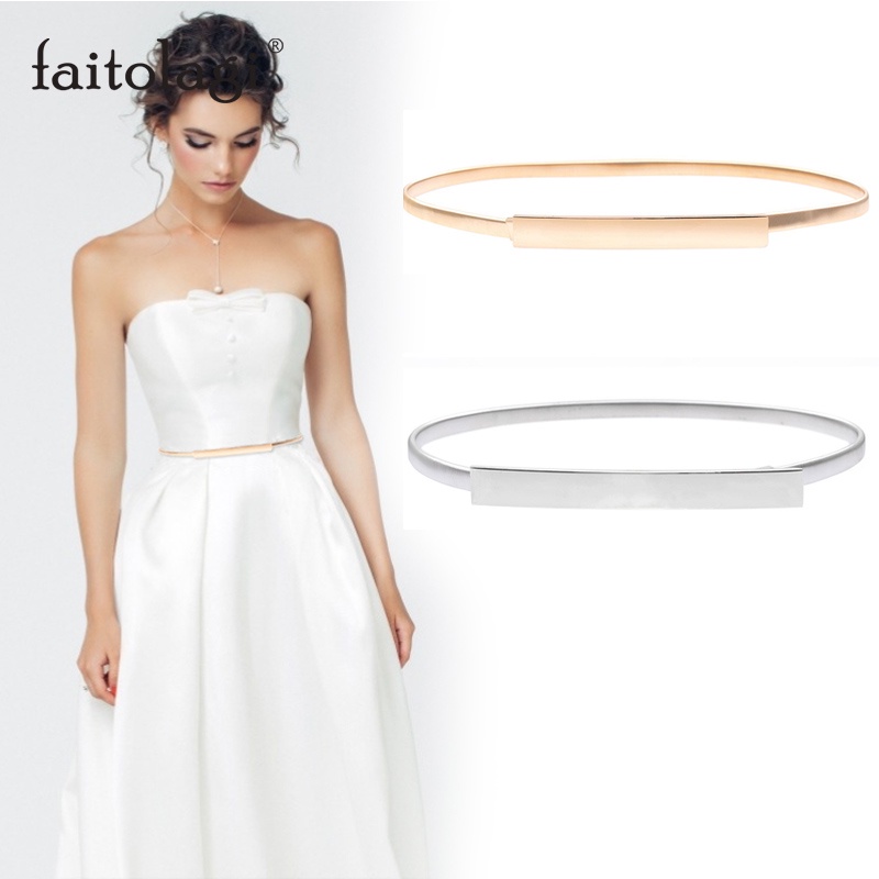 Thắt lưng cho nữ bản nhỏ co giãn màu vàng/ bạc