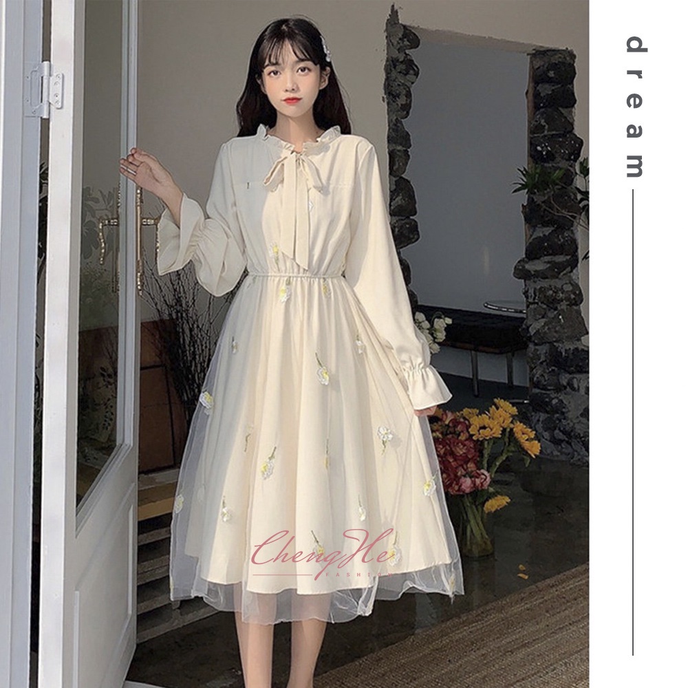 Váy công chúa tiểu thư cổ bèo ulzzang dáng dài xòe màu xanh lá phong cách retro vintage dự tiệc mã V00345