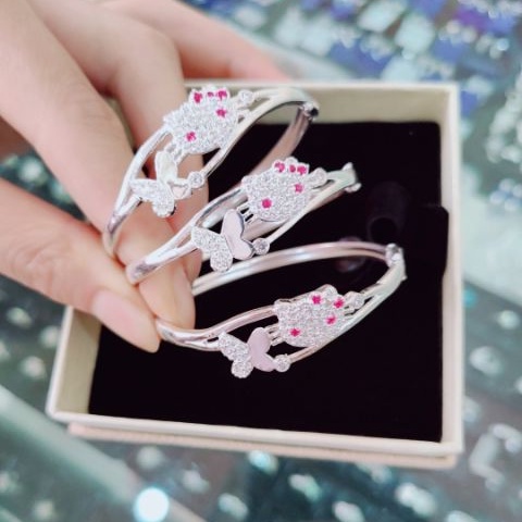 Vòng tay bạc Vòng kiềng tay mặt mèo Hello Kitty cho bé Van jewelry V10666