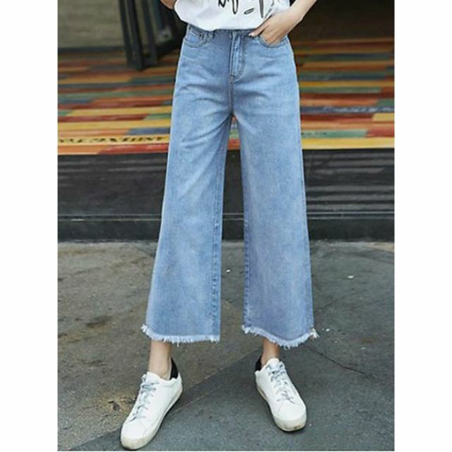 [Mã WASTUP5 giảm 10% tối đa 20K đơn 99K] Quần Jeans Nữ Ống Rộng Rách Lai Lửng PS 230 | BigBuy360 - bigbuy360.vn
