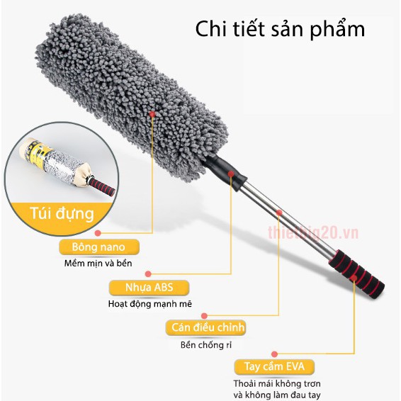 [DEAL HOT] Chổi lau dọn, quét bụi cho xe ô tô sợi Nanofiber GRX17 - Cán điều chỉnh độ dài 55-84cm