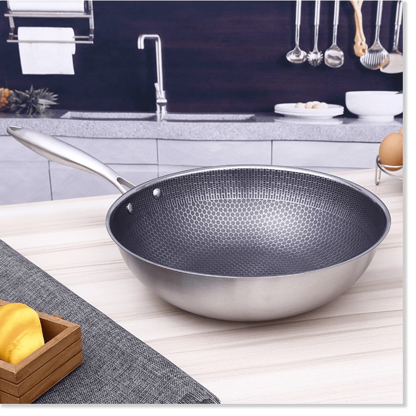 Chảo tổ ong siêu chống dính 𝑭𝑹𝑬𝑬𝑺𝑯𝑰𝑷 Chảo inox 3 lớp, Sâu lòng, Cào không xước, Vân tổ ong 9568