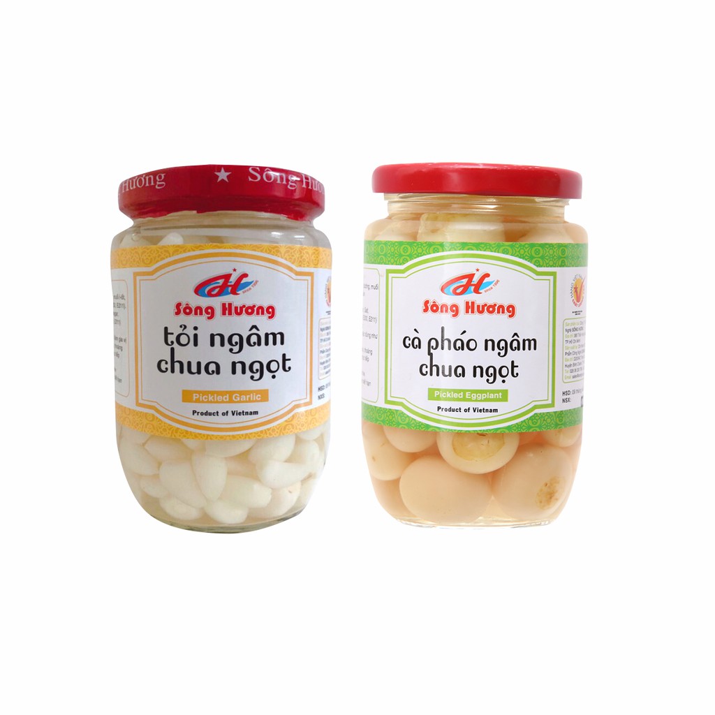 Combo 1 Hũ Cà Pháo Ngâm Chua Ngọt 370g + 1 Hũ Tỏi Ngâm Chua Ngọt 370g Sông Hương Foods