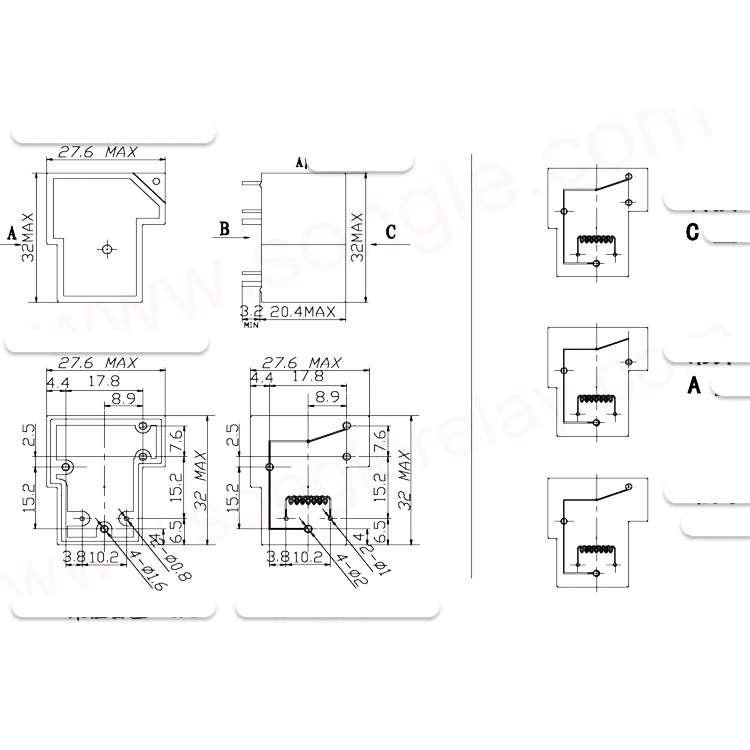 Relay T90 4/6 chân 12V 30A Songle