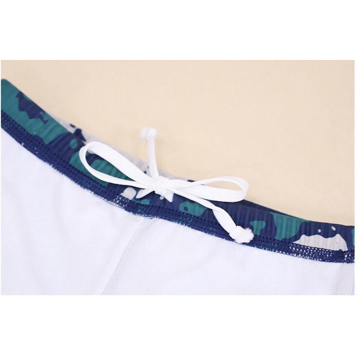 Bộ bơi bé trai dài tay xanh than rằn ri, hình cá voi, quần cộc rời, Momasong Korea