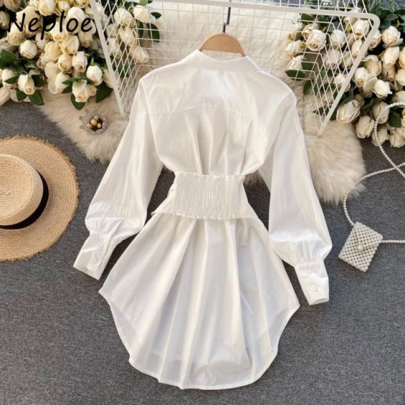 Áo sơmi form dài giấu quần  + Belt bó eo có chun sau lưng