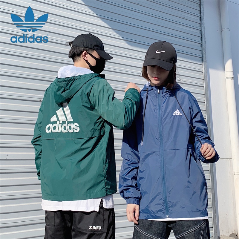 Áo Khoác Chống Gió Thêu Logo Adidas Phối Khóa Kéo Thời Trang Cho Cặp Đôi