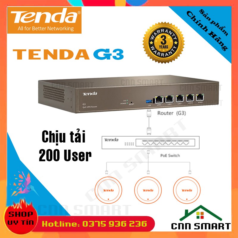 Bộ Cân Bằng Tải Tenda G3 Chịu tải lên đến 200 User - Thiết bị cân bằng tải Chính Hãng Tiếng Việt - Bảo hành 36 tháng