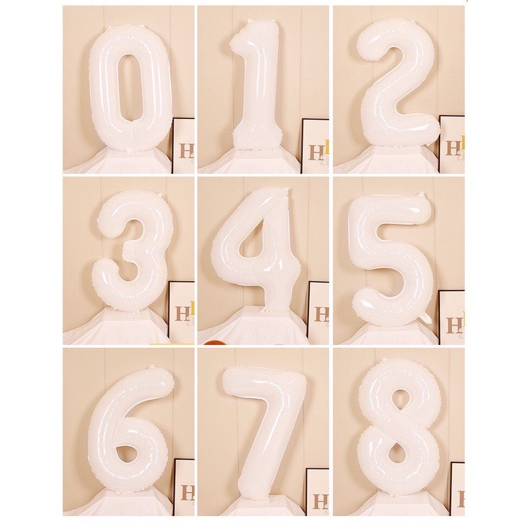 Bóng bay chữ số 0-9 màu trắng 32inch trang trí sinh nhật style hàn quốc 2022 NH01