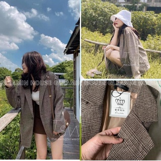 Áo khoác blazer dạ kẻ 2 lớp ulzzang - Áo vest nữ kẻ caro 1 cúc dày dặn