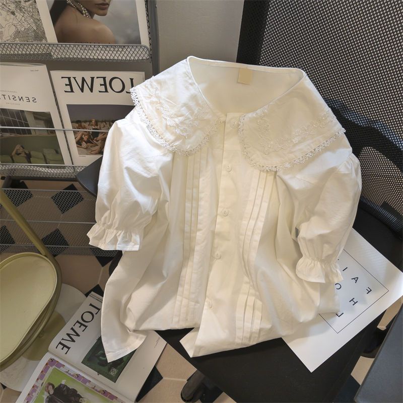 Áo Sơ Mi Tay Ngắn Cổ Búp Bê Đính Nơ Tai Thỏ Dễ Thương Phong Cách Nhật Bản Thời Trang Mùa Hè Cho Nữ