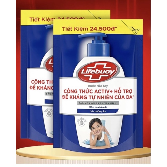 Rửa tay túi 450g Lifebuoy 2 màu xanh, đỏ