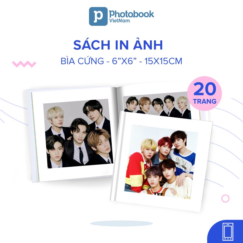 [Toàn Quốc][E-voucher] In sách ảnh thần tượng bìa cứng 20 trang 6” x 6” (15 x 15cm) - Thiết kế trên app Photobook