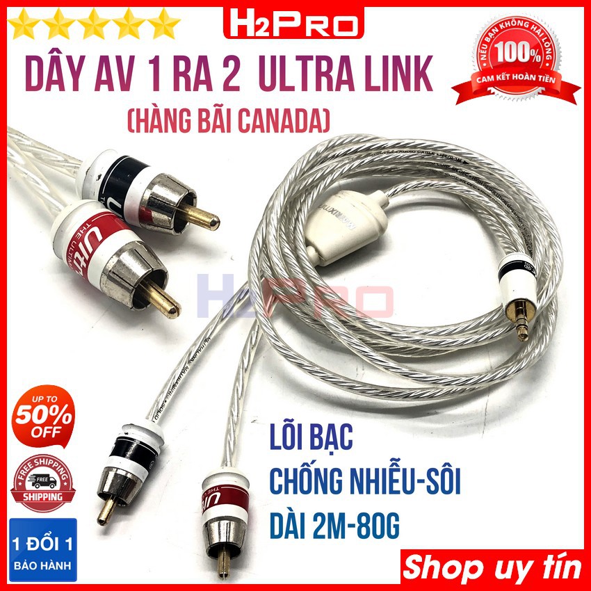 Dây av 1 ra 2 Ultra Link Canada H2Pro cao cấp lõi bạc-chống nhiễu-sôi dài 2m, dây loa 1 đầu 3.5 ra 2 AV xịn (hàng bãi)