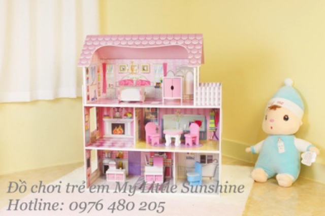 Nhà búp bê Barbie 3 tầng bằng gỗ cỡ lớn cho Bé [ nhà có nội thất]