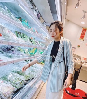 ÁO VEST KẺ XANH CHO NỮ