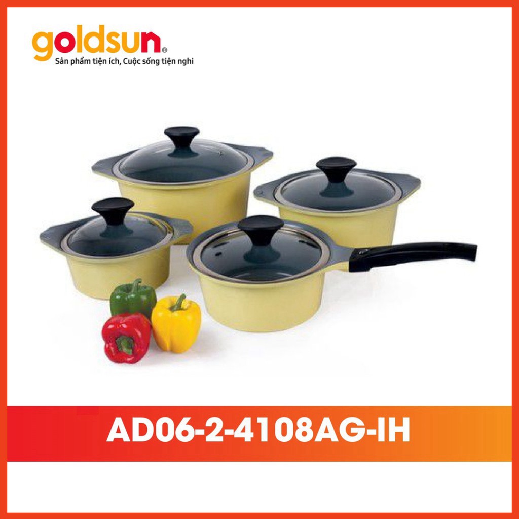 [GOLDSUN VIỆT NAM] 🥘🥘🥘 BỘ 4 NỒI GỐM CERAMIC ĐÁY TỪ ❤️ 16cm, 20cm, 24cm, 26cm GOLDSUN AD06-2-4108AG-IH ❤️