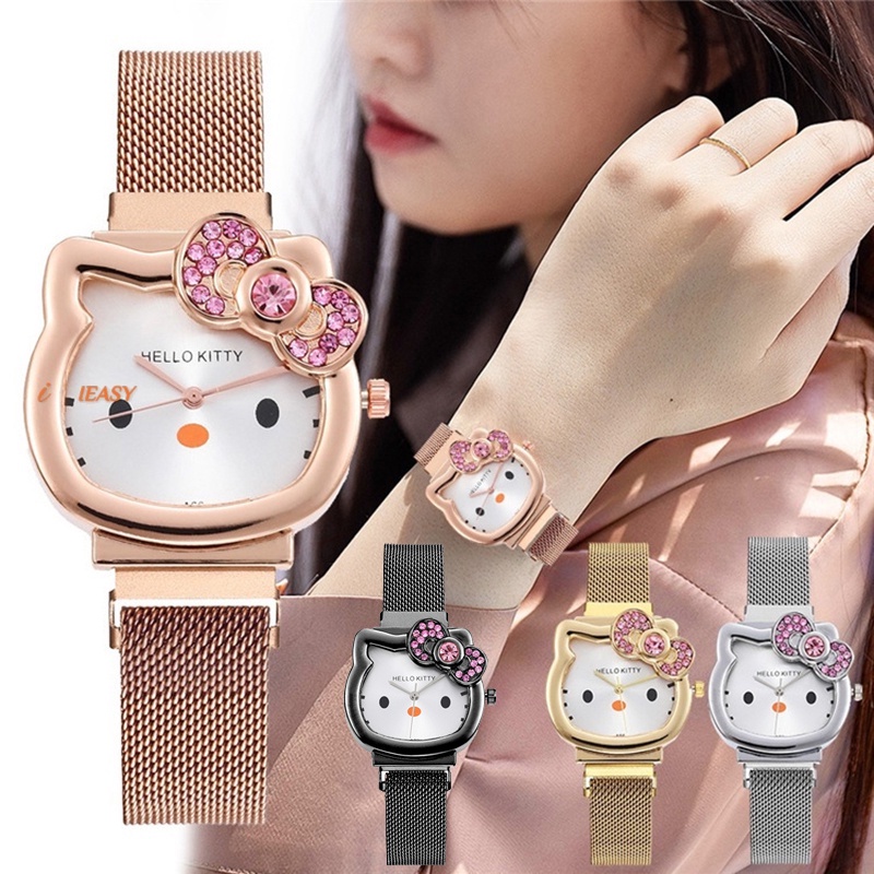 Đồng hồ nữ mặt nhỏ đồng hồ nữ giá rẻ Đồng Hồ quartz Nữ Dây Da Mặt hello kitty Dễ Thương