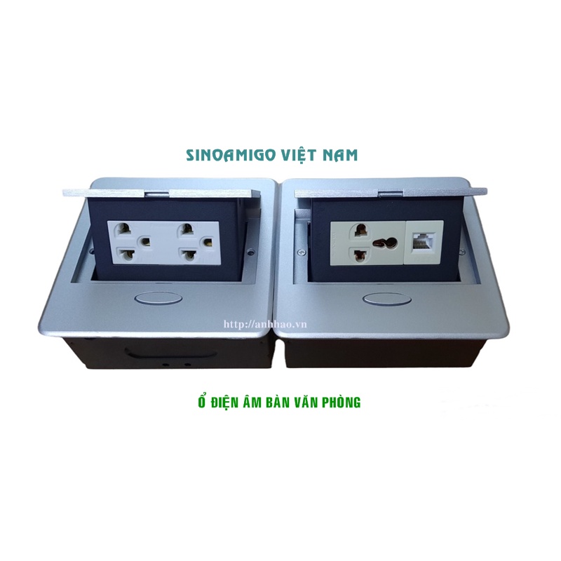 Ổ cắm điện âm bàn Sinoamigo STS-201JXB hợp kim màu bạc, lắp âm bàn cho văn phòng, phòng họp