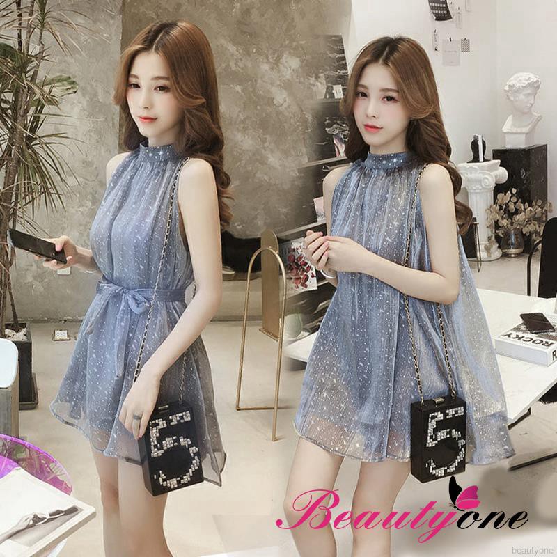 Đầm chiffon sát nách đính kim tuyến lấp lánh thanh lịch
