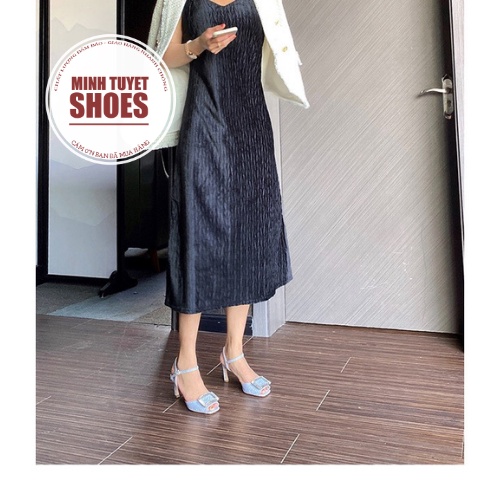 Guốc cao gót nữ minhtuyetshoes giày cưới cô dâu đính đá pha lê kiểu dáng độc đáo đi tiệc mẫu mới