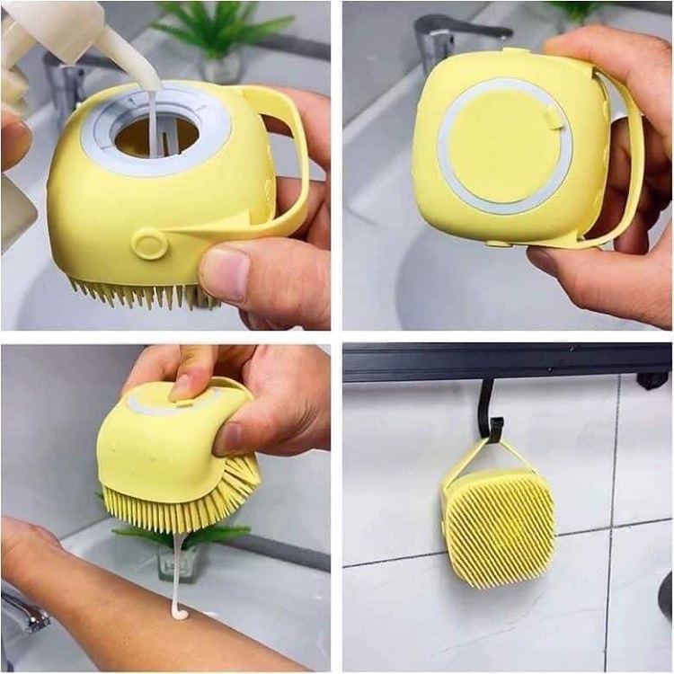 Bàn Chải Tắm Cho Mèo Chó, Có Ngăn Đựng Sữa Tắm - Chất Liệu Silicon Siêu Mềm - Đánh Bọt Massage - Bông Tắm  - Tiện Dụng