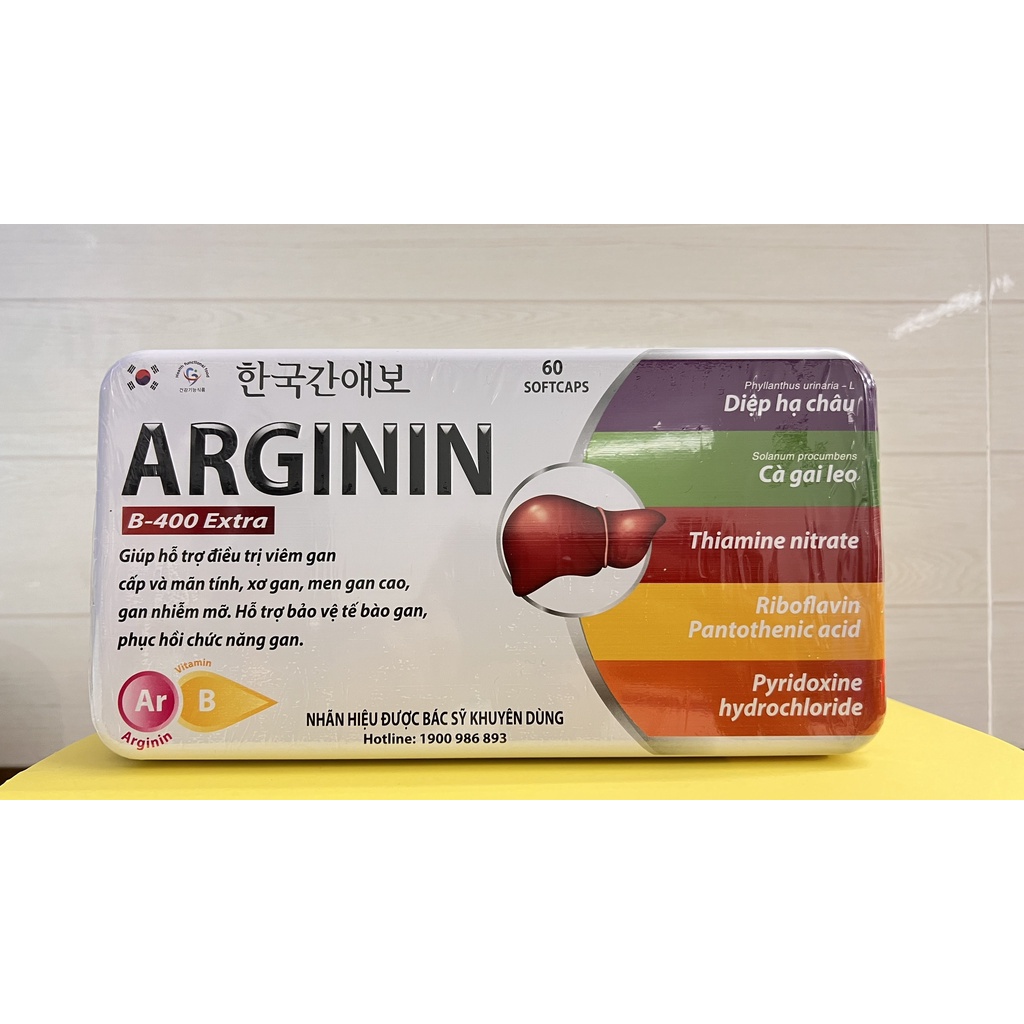 Bổ gan Arginin B - 400 Extra Hỗ trợ bảo vệ gan,hạ men gan,phục hồi chức năng gan. Hộp 60 viên