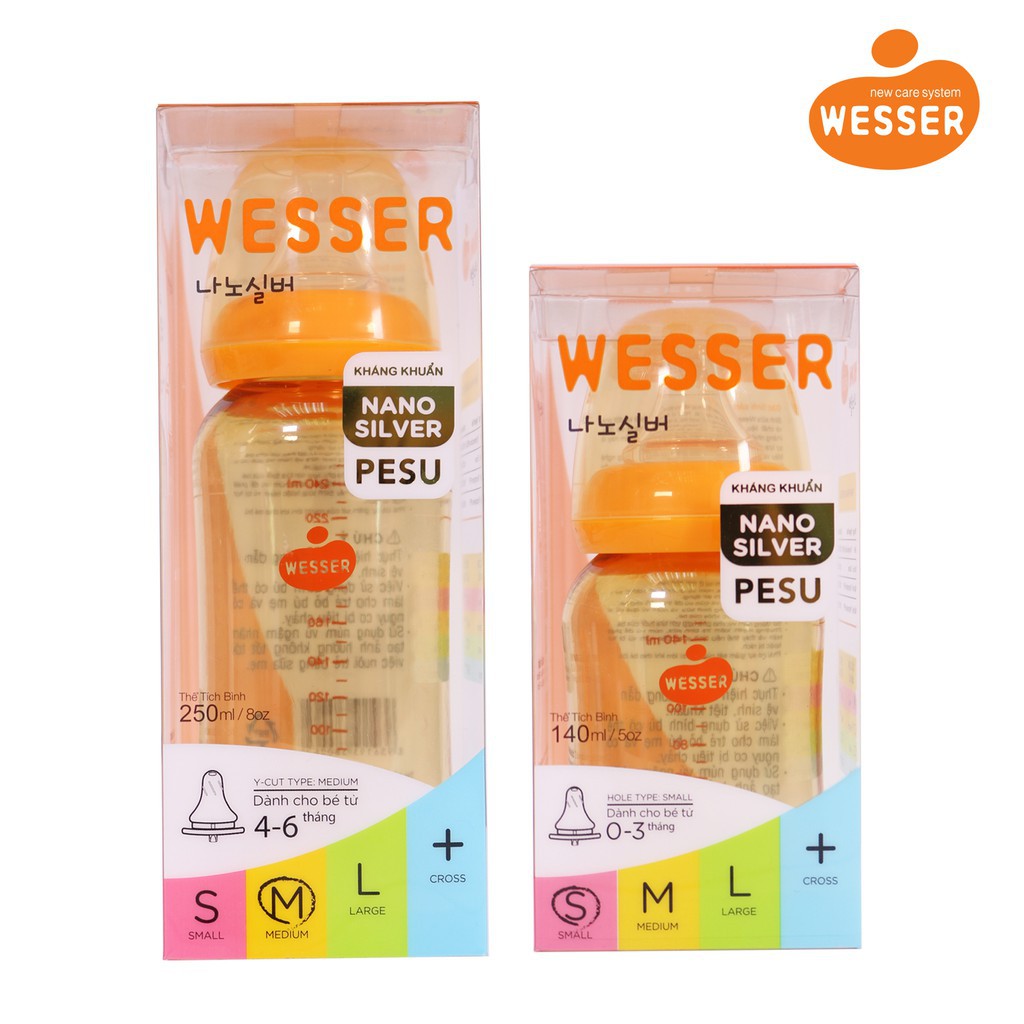 Bình sữa Wesser Pesu 250ml cổ hẹp BS143
