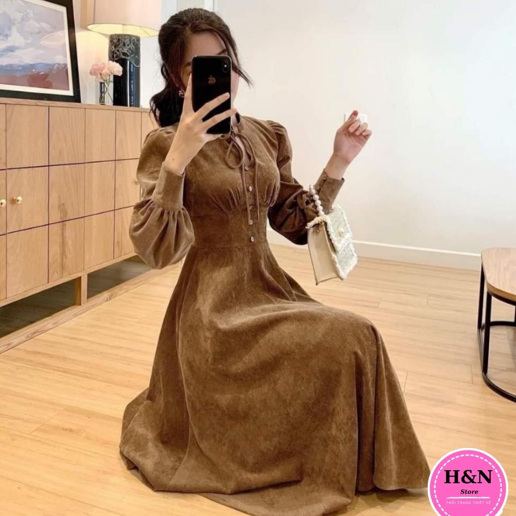 Váy nữ thiết kế nhung tăm đầm nhung dáng suông trẻ trung xinh xắn HN Clothing V32 | BigBuy360 - bigbuy360.vn