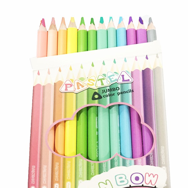 Bút chì màu gỗ Jumbo Rainbowl Yplus 12 màu pastel kèm chuốt PC2003