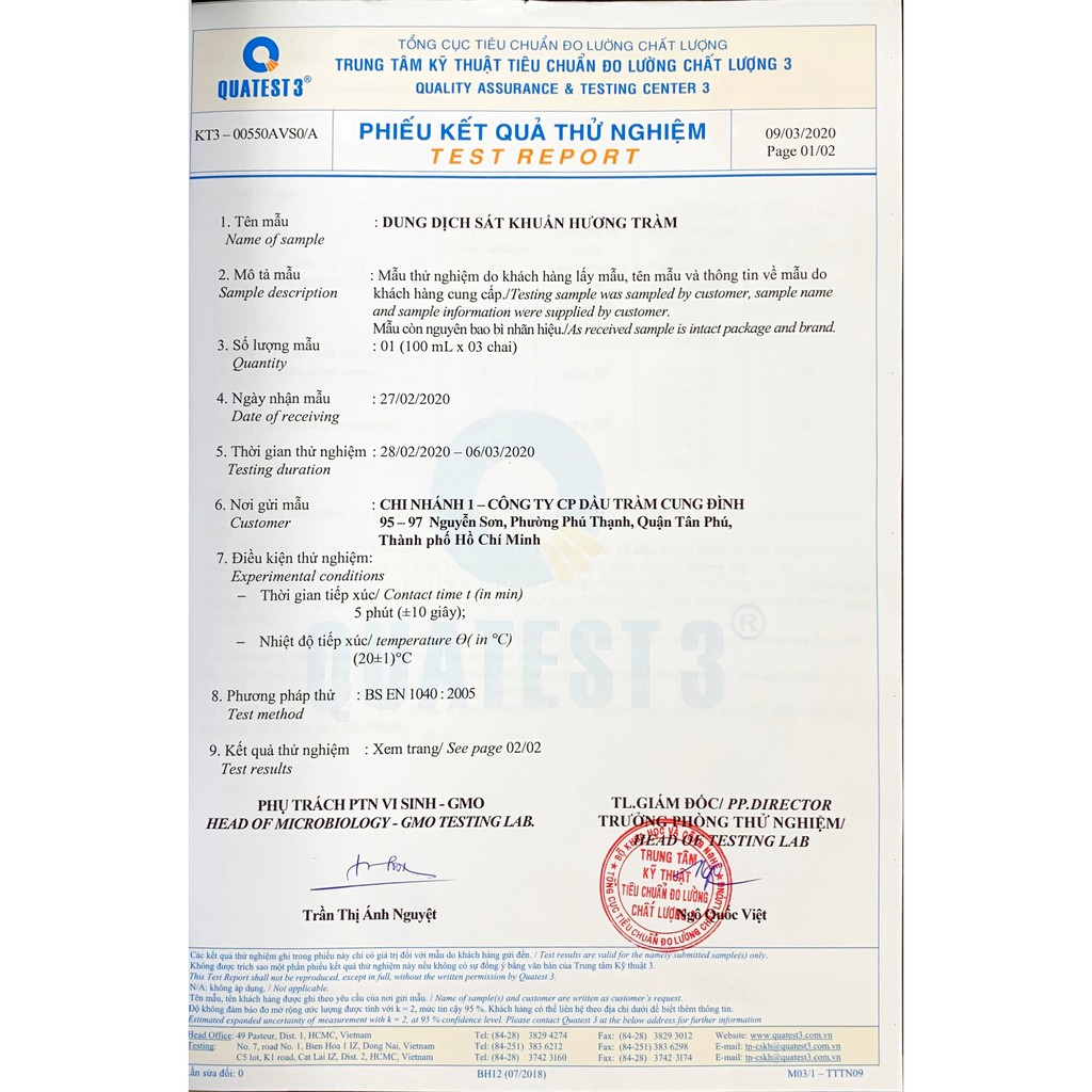 Dung dịch sát khuẩn khẩu trang Hương Tràm