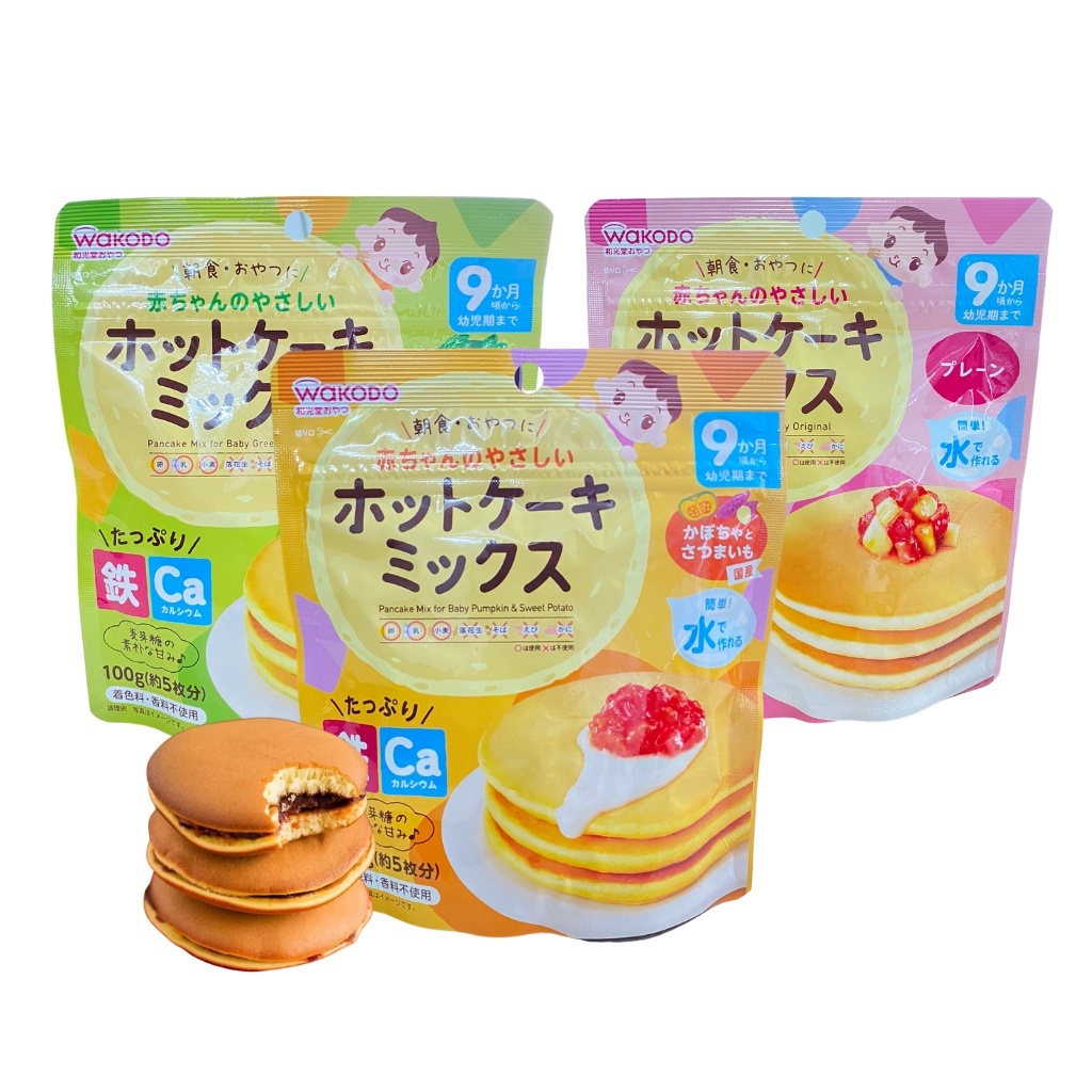 Bột bánh Pancake Wakodo 100g bổ sung sắt và canxi Nhật Bản cho bé từ 9 tháng [Date T8/2023]