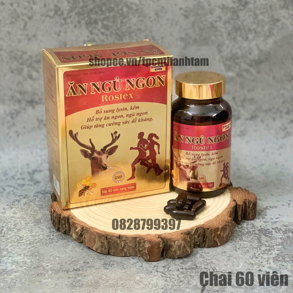 [ Chai ]Viên Ăn Ngủ Ngon Rostex bổ sung omega 3, lysin, kẽm loại bỏ mất ngủ, căng thẳng, stress - Chai 60 viên
